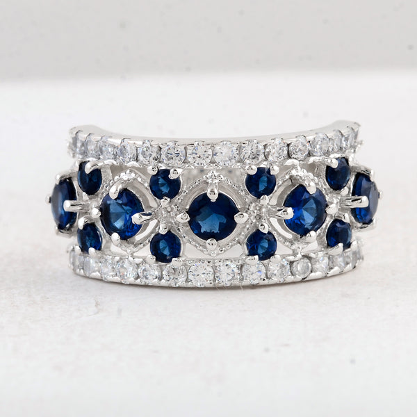 1.54 Ct Round Created Glass Sapphire 925 Sterling Silver Ring