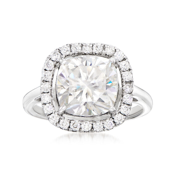 3.61 ct. t.w. Moissanite Square Halo Ring in Sterling Silver. Size 7