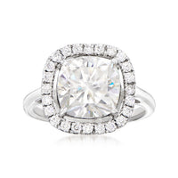 3.61 ct. t.w. Moissanite Square Halo Ring in Sterling Silver. Size 7