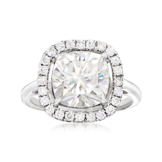 3.61 ct. t.w. Moissanite Square Halo Ring in Sterling Silver. Size 7