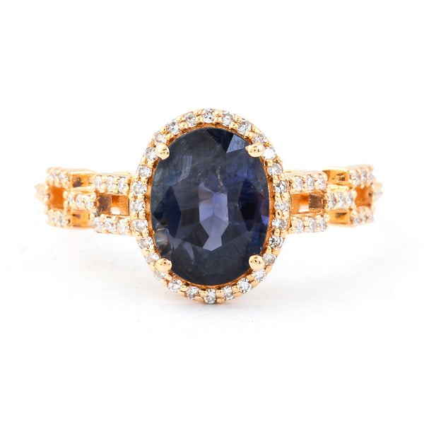 2.52 Ct Oval Mixed Cut Natural Sapphire 14K Gold Ring
