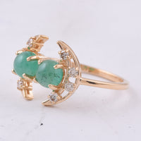 1.50 Ct Round Cabochon Cut Natural Emerald 14K Gold Ring