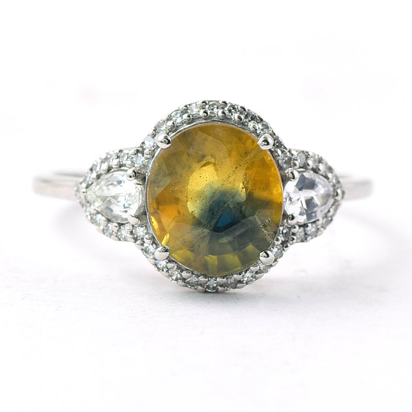 3.07 Ct Oval Mixed Cut Natural Bi-Coloured Sapphire 950 Platinum Ring