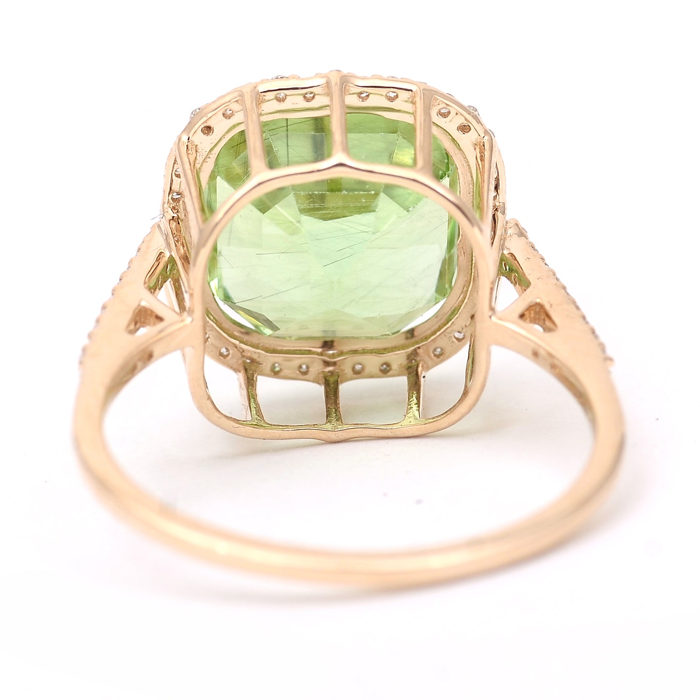 7.06 Ct Cushion Mixed Cut Natural Peridot 14K Gold Ring