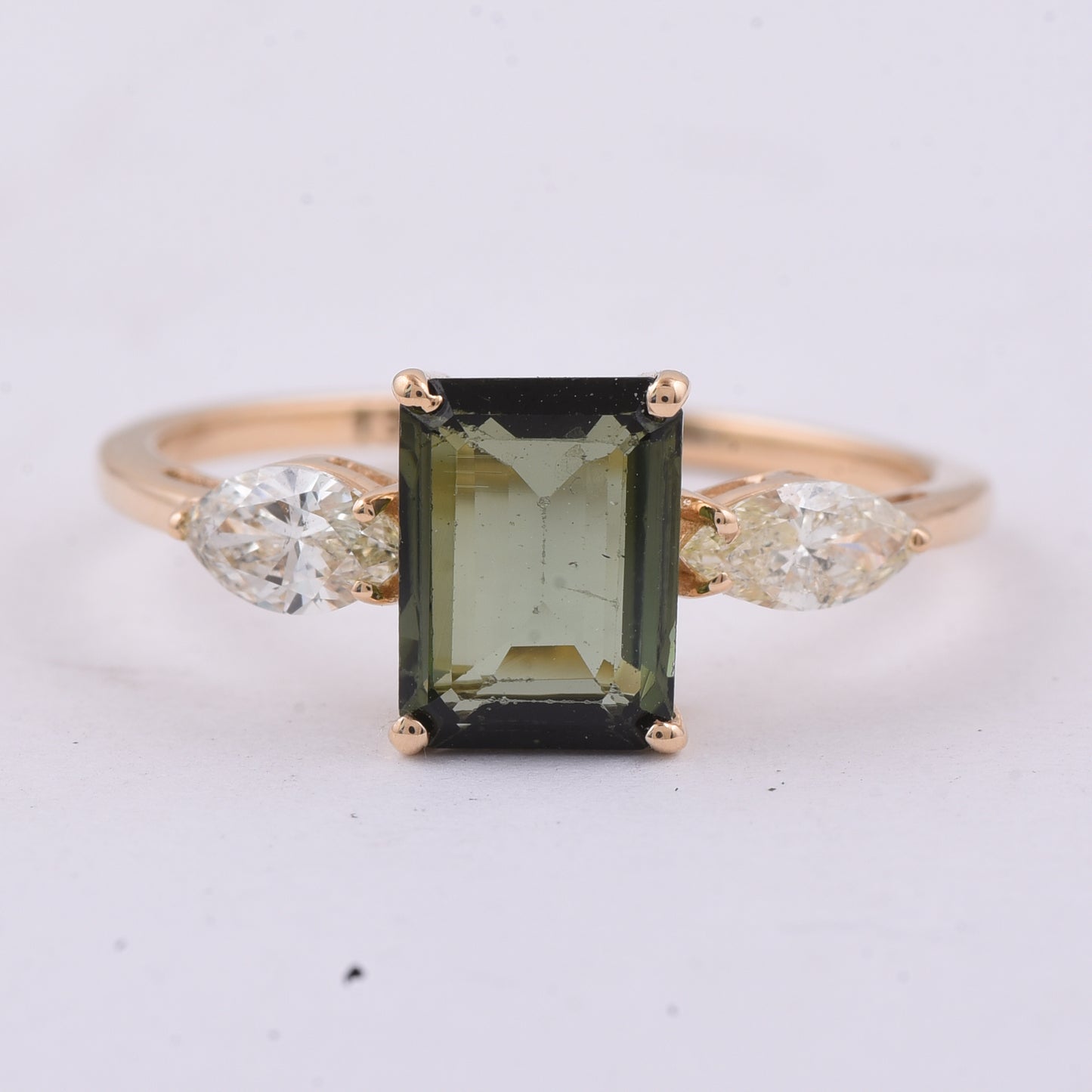 1.81 Ct Octagon Step Cut Natural Green Tourmaline 14K Gold Ring