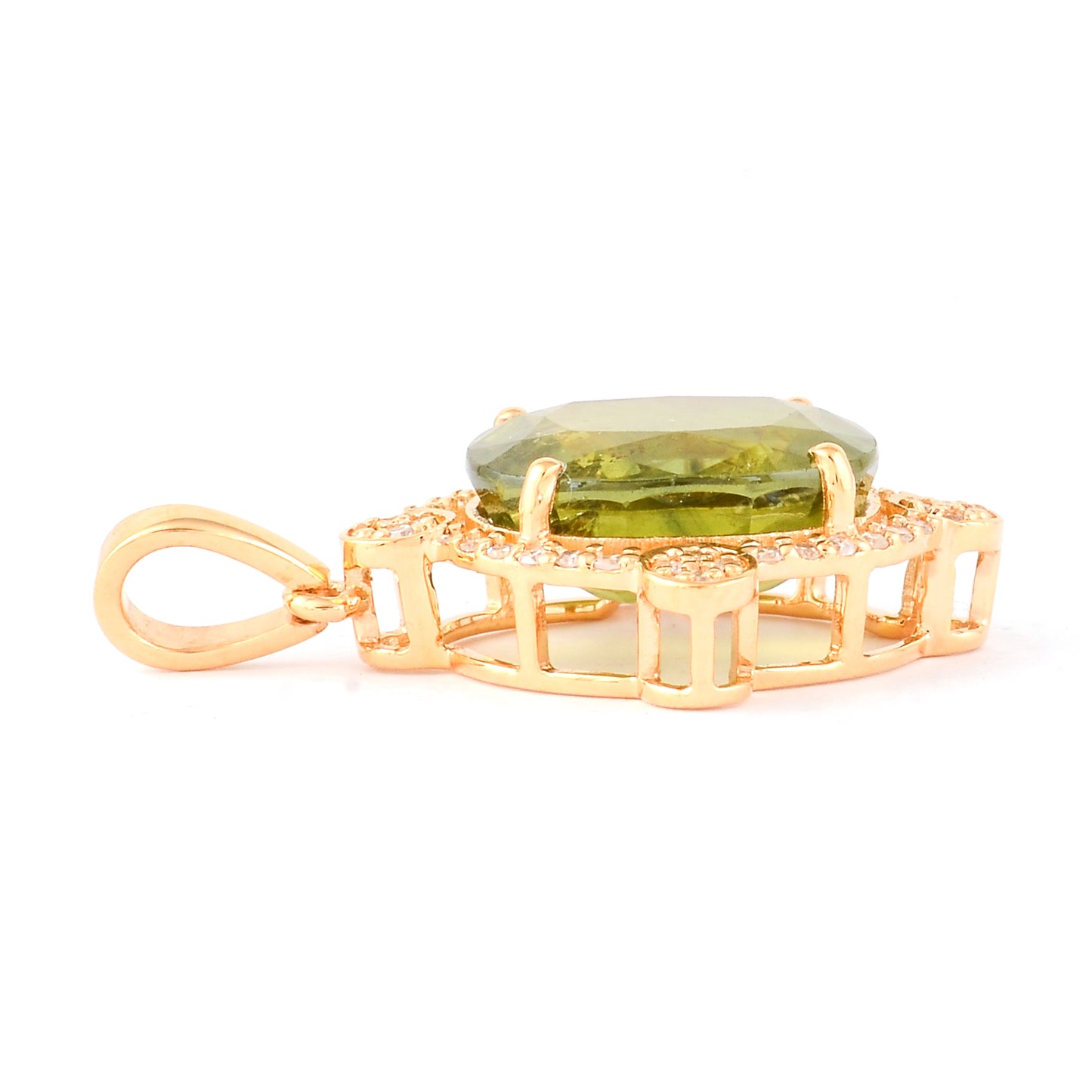 5.57 Ct Cushion Mixed Cut Natural Green Sapphire 14K Gold Pendant