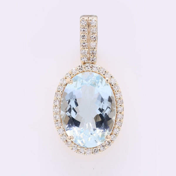 2.07 Ct Oval Mixed Cut Natural Aquamarine 14K Gold Pendant