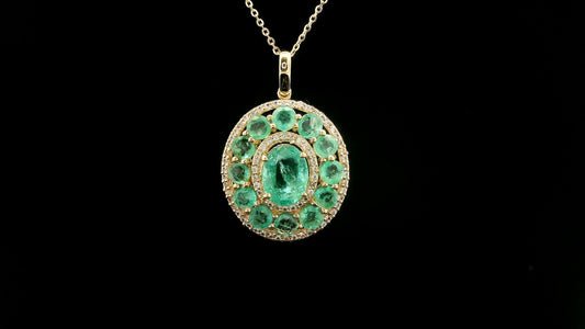 3.43 Ct Oval Emerald 14K Gold Pendant