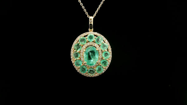 3.43 Ct Oval Emerald 14K Gold Pendant