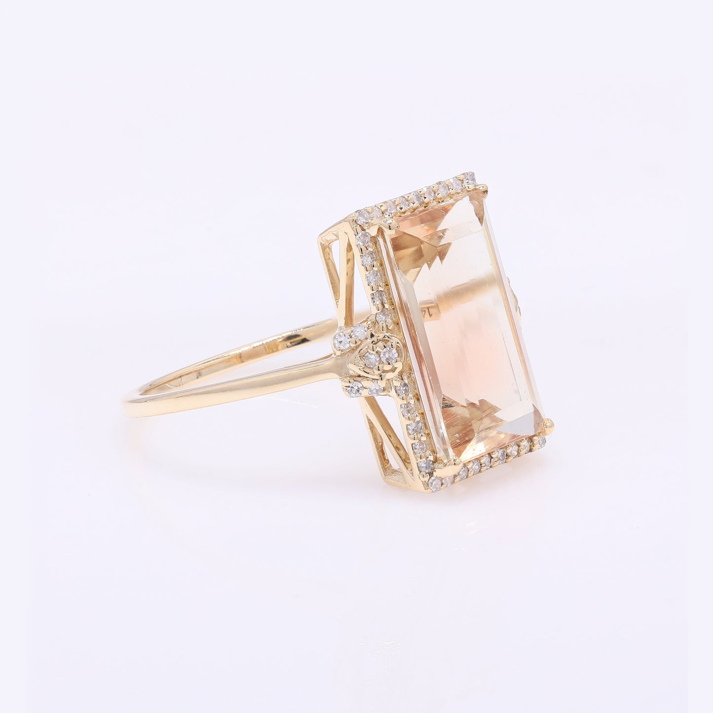 4.36 Ct Rectangular Step Cut Natural Plagioclase Feldspar Sunstone 14K Gold Ring