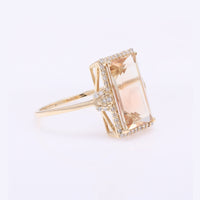4.36 Ct Rectangular Step Cut Natural Plagioclase Feldspar Sunstone 14K Gold Ring