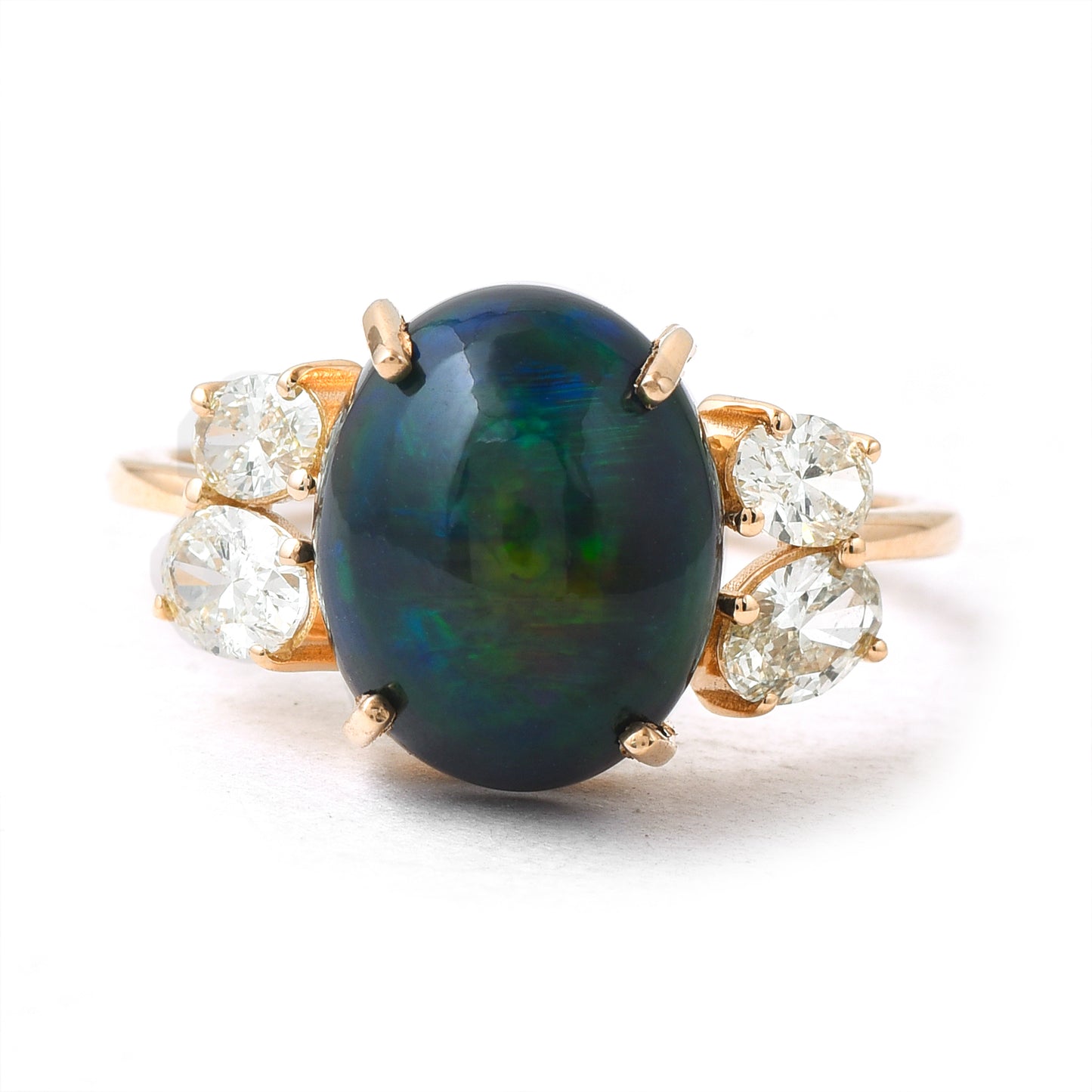 1.90 Ct Oval Cabochon Cut Natural Black Opal 14K Gold Ring