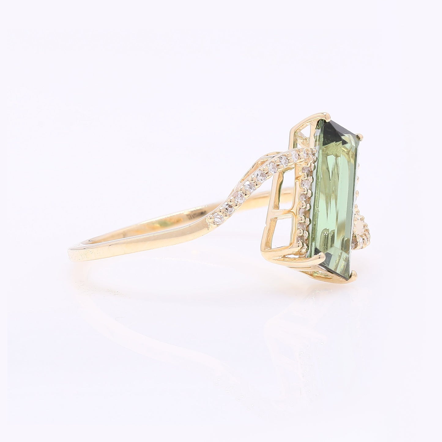 1.63 Ct Rectangle Step Cut Natural Green Tourmaline 14K Gold Ring