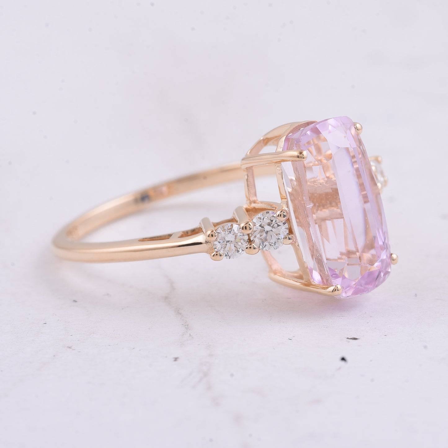3.85 Ct Cushion Natural Kunzite 14K Gold Ring