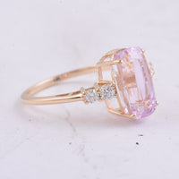 3.85 Ct Cushion Natural Kunzite 14K Gold Ring