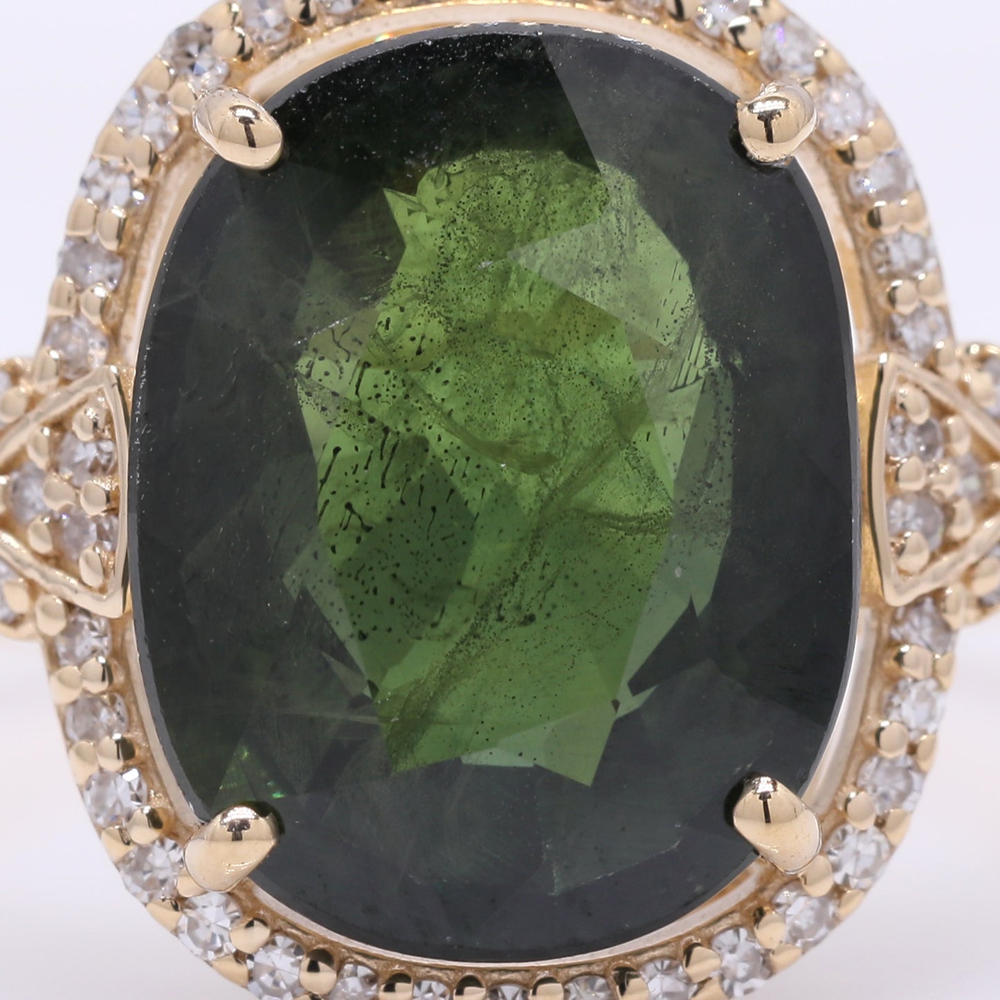 5.71 Ct Oval Mixed Cut Natural Green Sapphire 14K Gold Ring