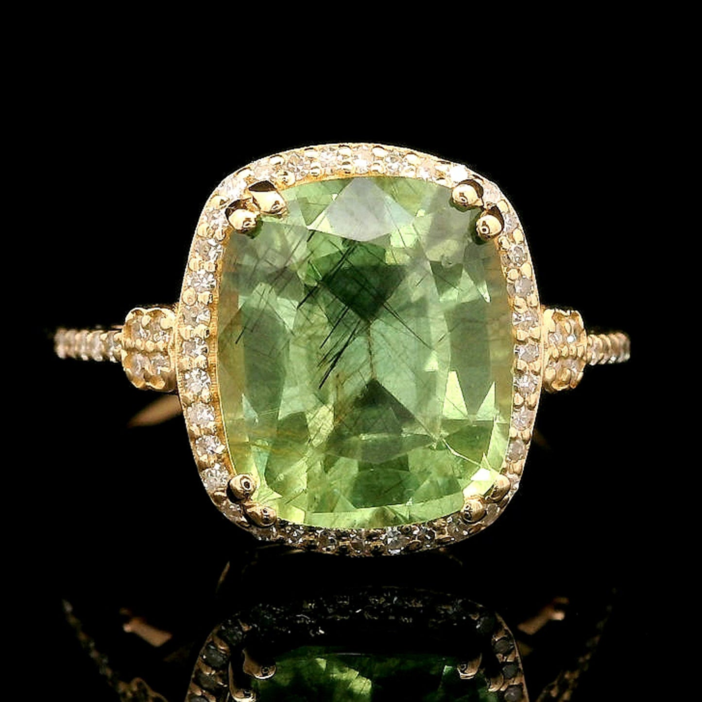 4.01 Ct Cushion Mixed Cut Natural Peridot 14K Gold Ring