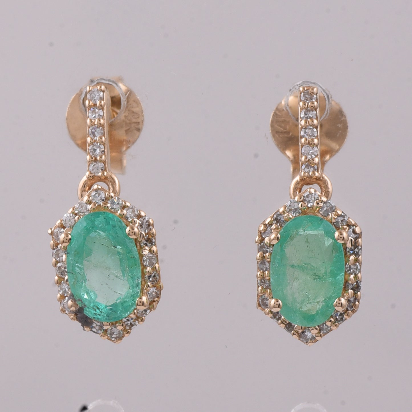 1.38 Ct Oval Natural Emerald 14K Gold Earrings