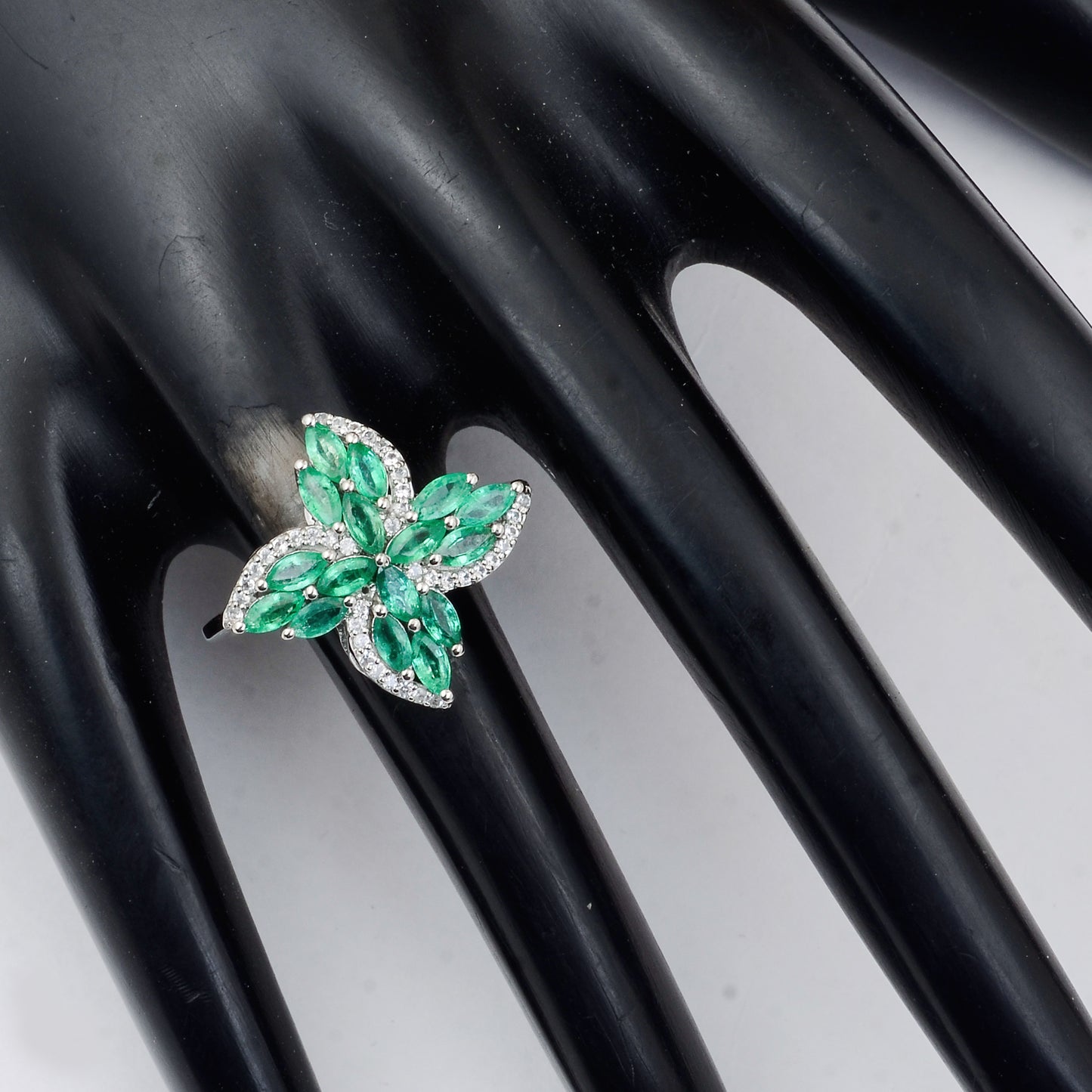 1.21 Ct Marquise Mixed Cut Natural Emerald 950 Platinum Ring