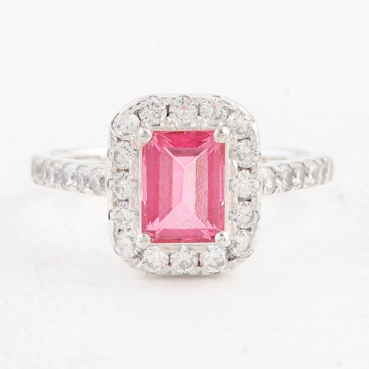 3.59 Ct Octagon Pink Topaz 925 Sterling Silver Ring