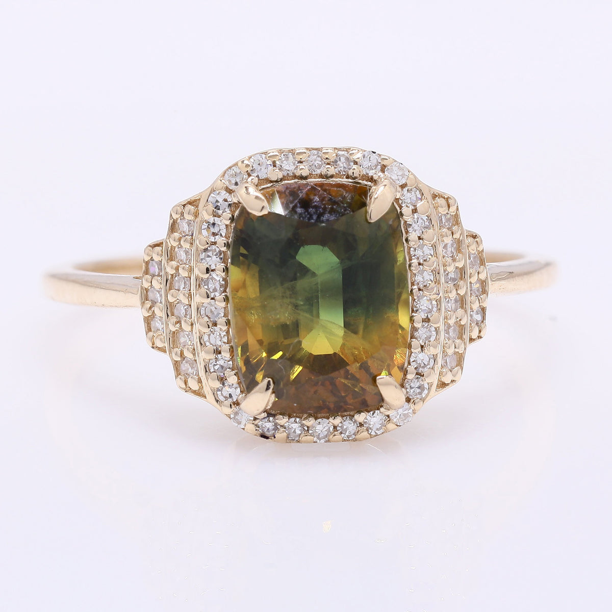 2.81 Ct Cushion Mixed Cut Natural Bi-Coloured Sapphire 14K Gold Ring