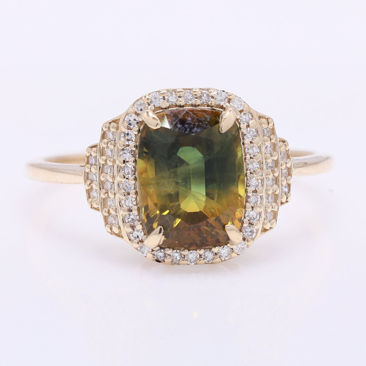 2.81 Ct Cushion Mixed Cut Natural Bi-Coloured Sapphire 14K Gold Ring
