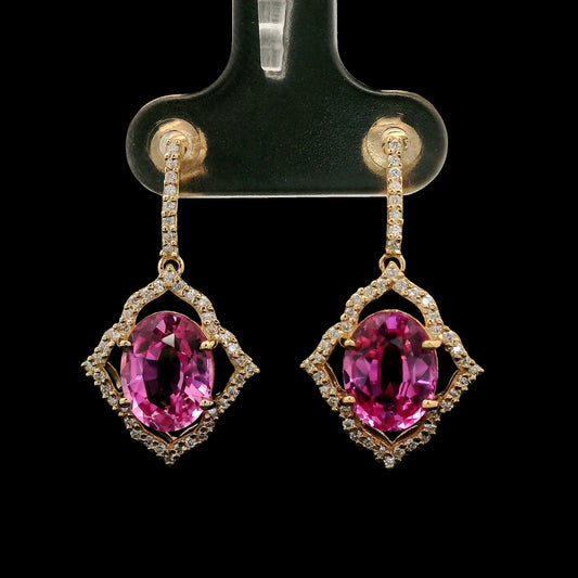 5.64 Ct Oval Mixed Cut Lab Grown Pink Sapphire 14K Gold Earrings