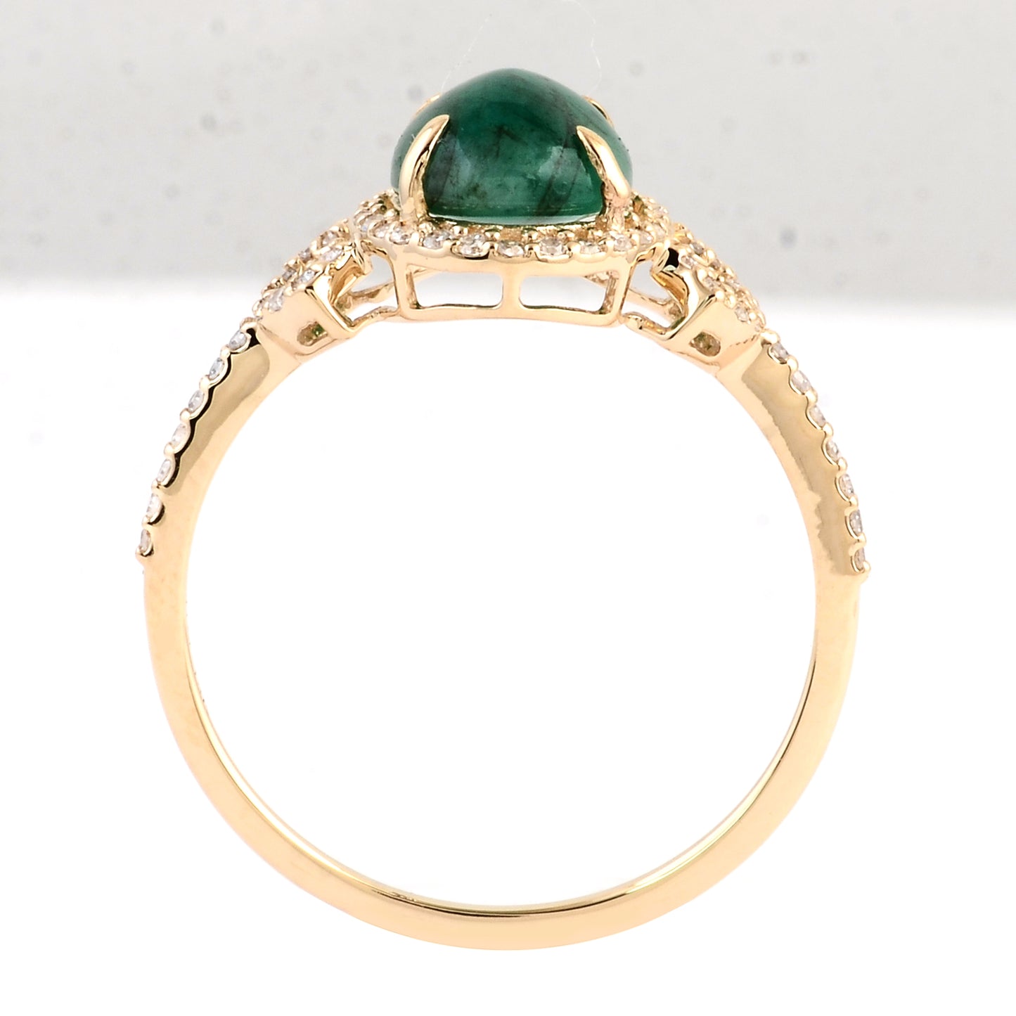 1.89 Ct Oval Cabochon Natural Beryl Emerald 14K Gold Ring