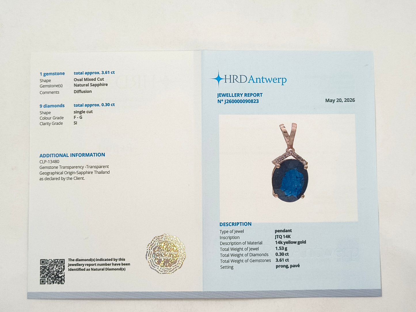 3.91 Ct Oval Sapphire 14K Gold Pendant