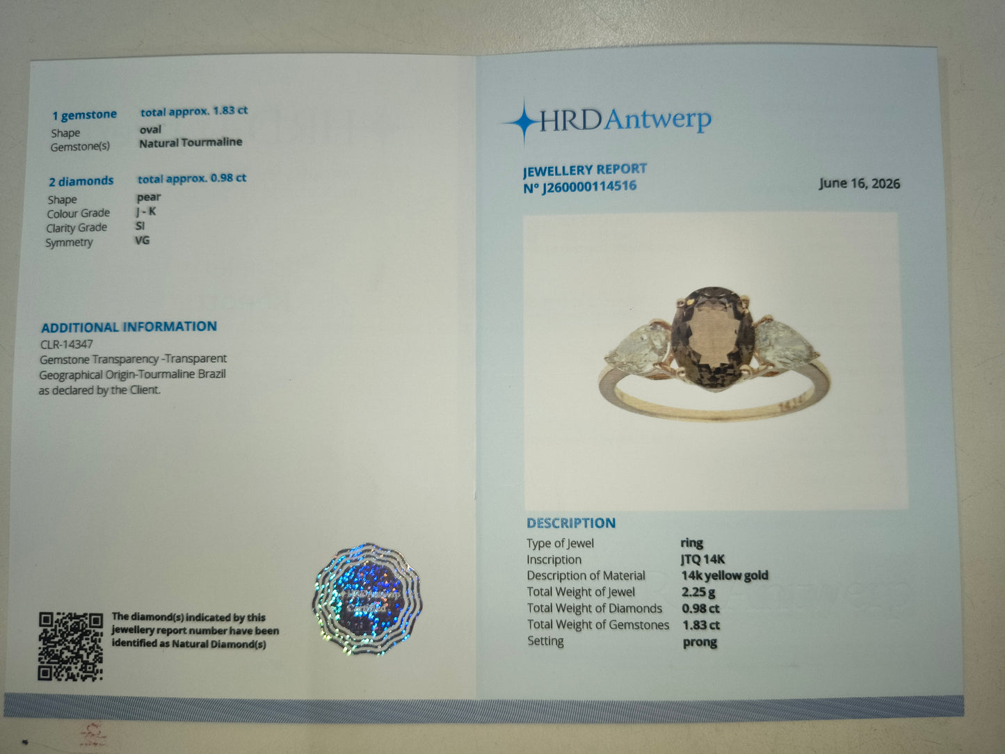 2.81 Ct Oval Natural Tourmaline 14K Gold Ring