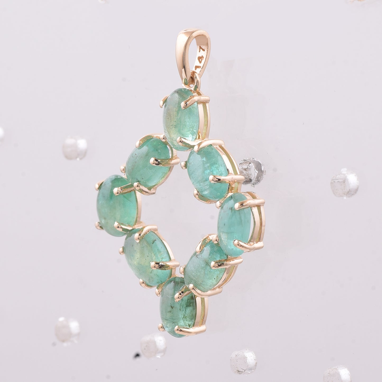 3.94 Ct Oval Cabochon Cut Natural Emerald 14K Gold Pendant