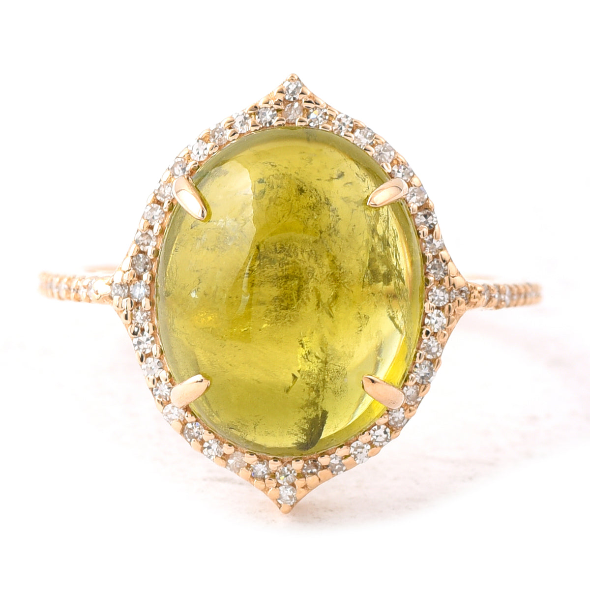 7.28 Ct Oval Cabochon Cut Natural Green Tourmaline 14K Gold Ring