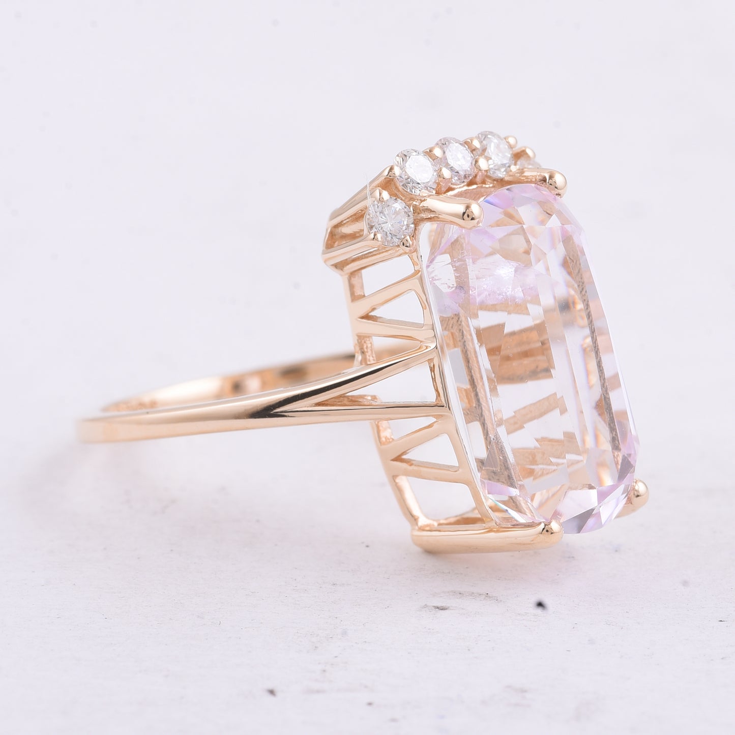 8.48 Ct Cushion Natural Kunzite 14K Gold Ring