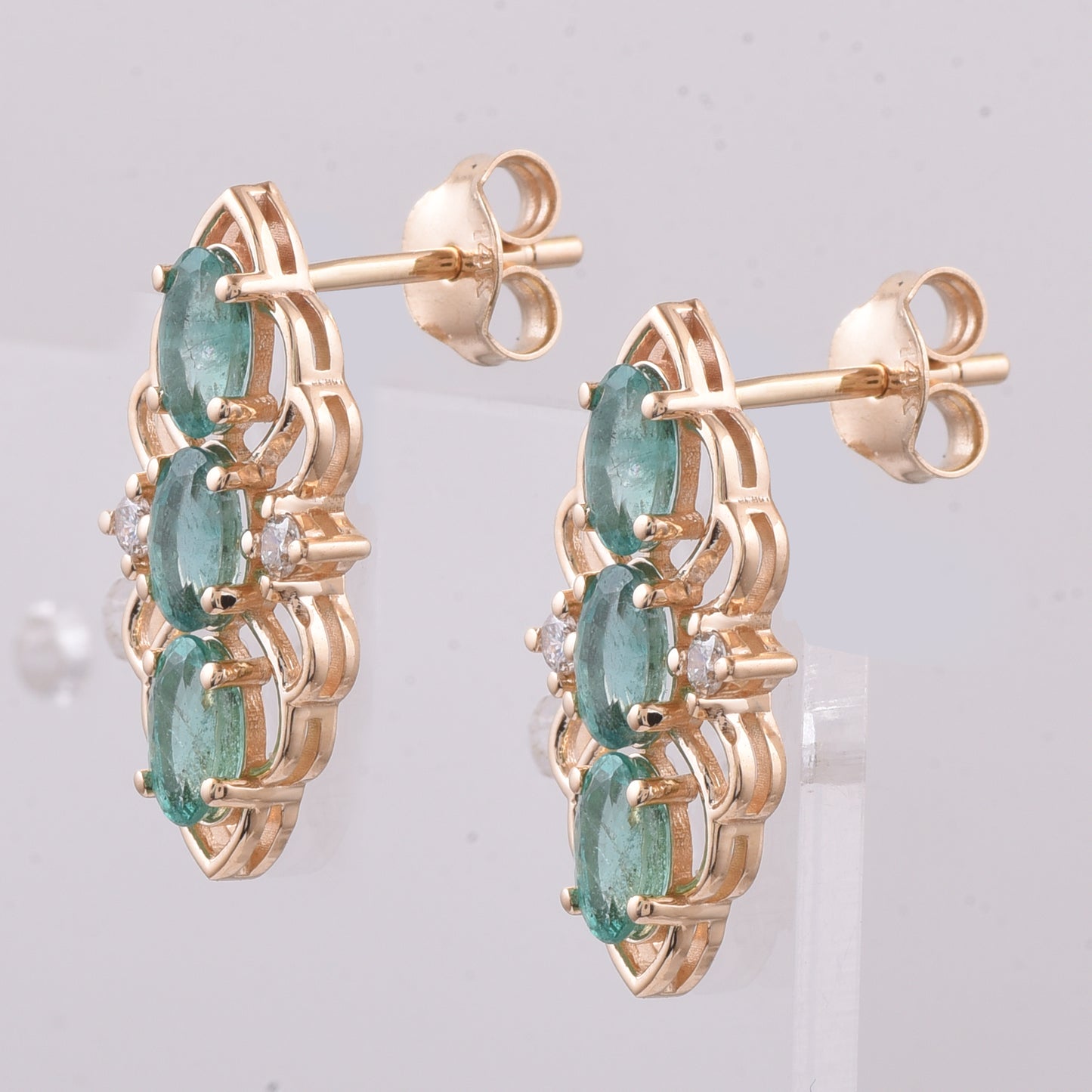 1.43 Ct Oval Natural Emerald 14K Gold Earrings