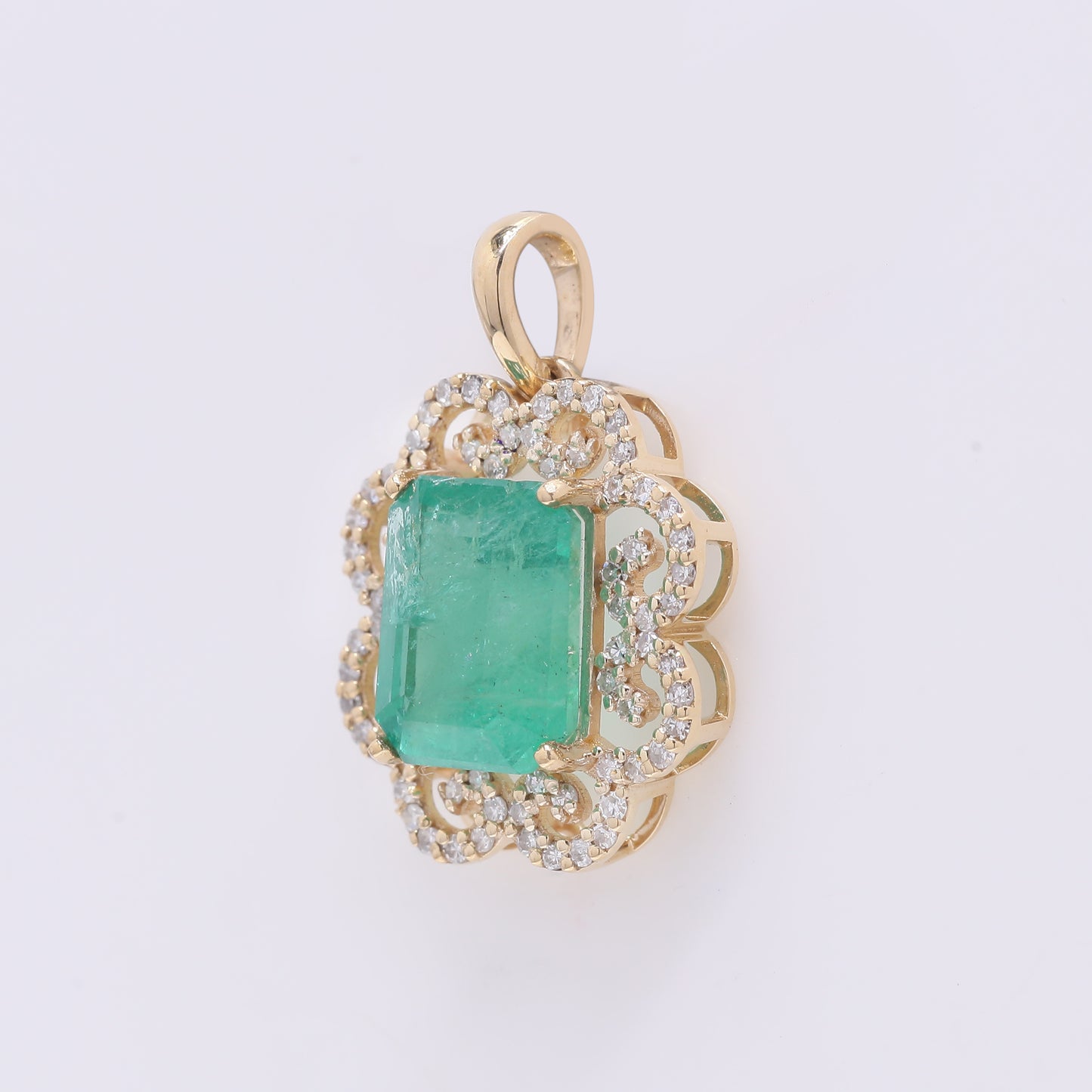 2.87 Ct Octagon Step Cut Natural Emerald 14K Gold Pendant