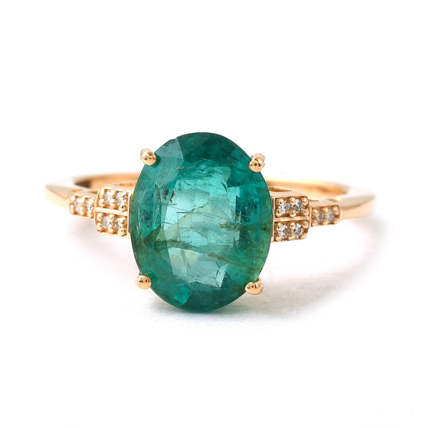 2.08 Ct Oval Mixed Cut Natural Emerald 14K Gold Ring