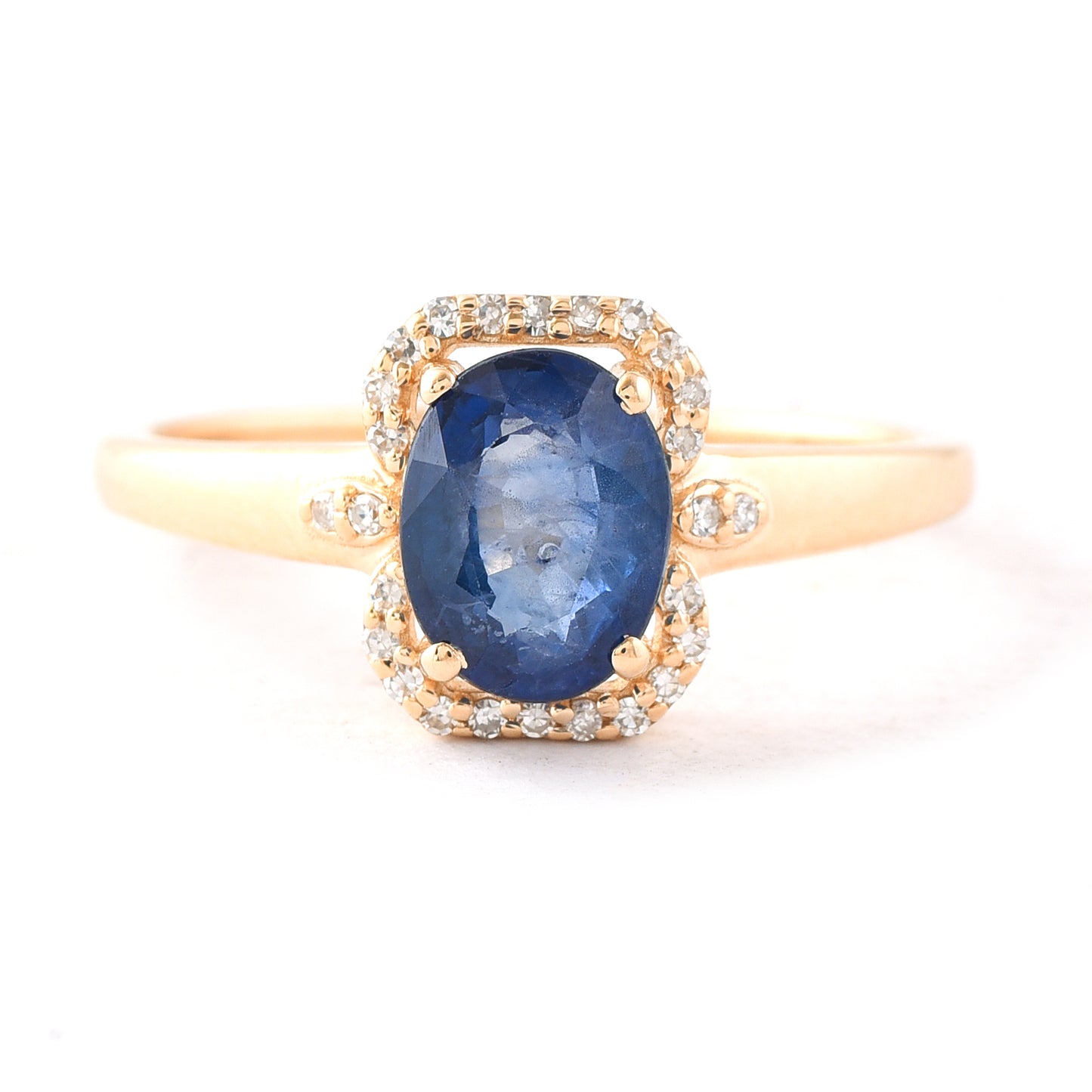 1.64 Ct Oval Mixed Cut Natural Sapphire 14K Gold Ring