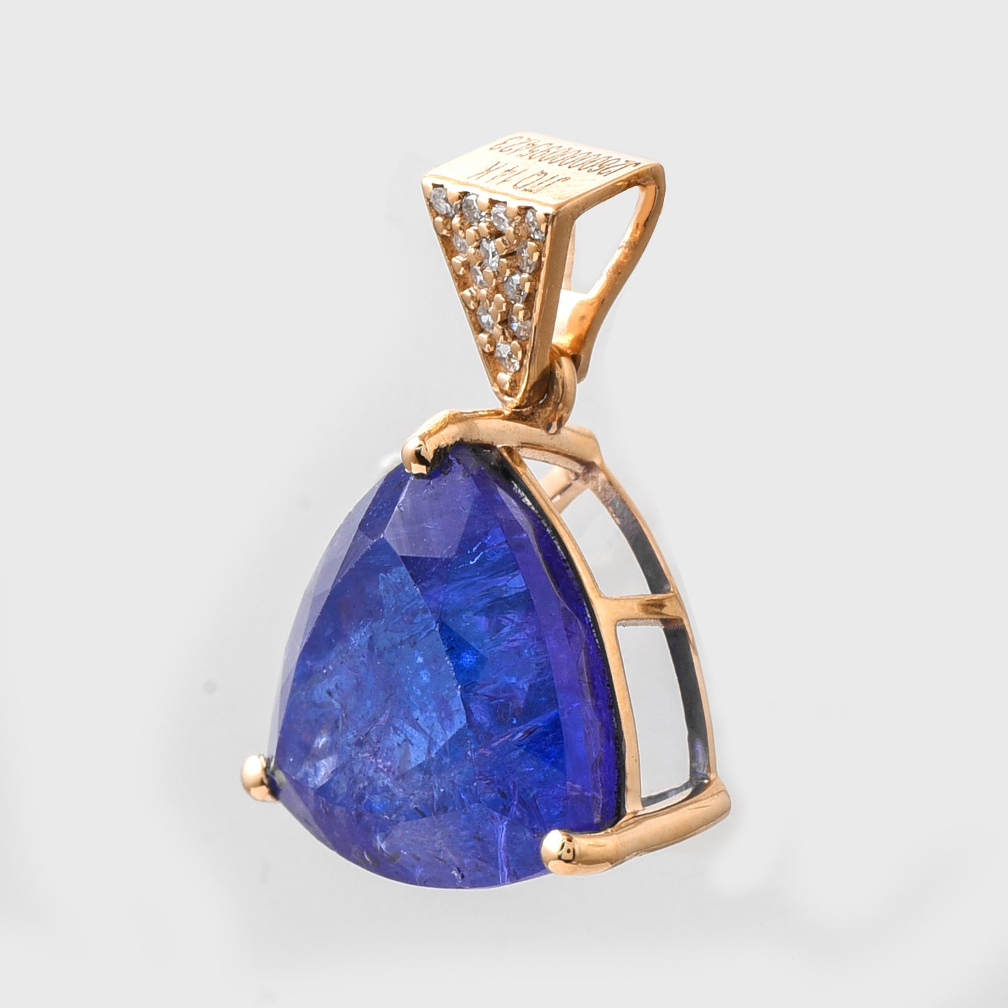6.34 Ct Triangle Mixed Cut Natural Tanzanite 14K Gold Pendant