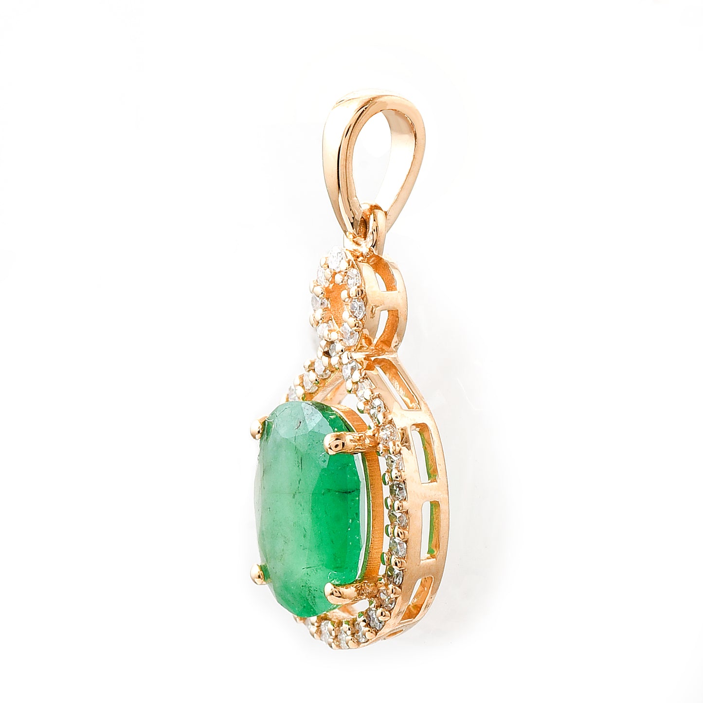 1.08 Ct Oval Mixed Cut Natural Emerald 14K Gold Pendant