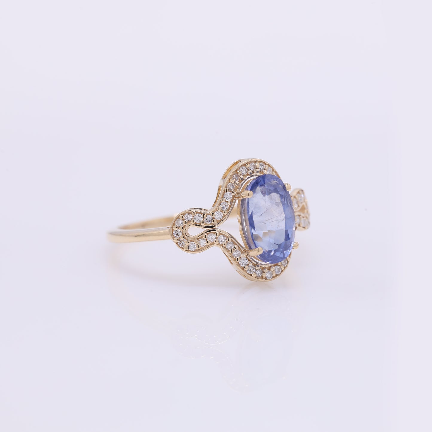 2.21 Ct Oval Mixed Cut Natural Sapphire 14K Gold Ring