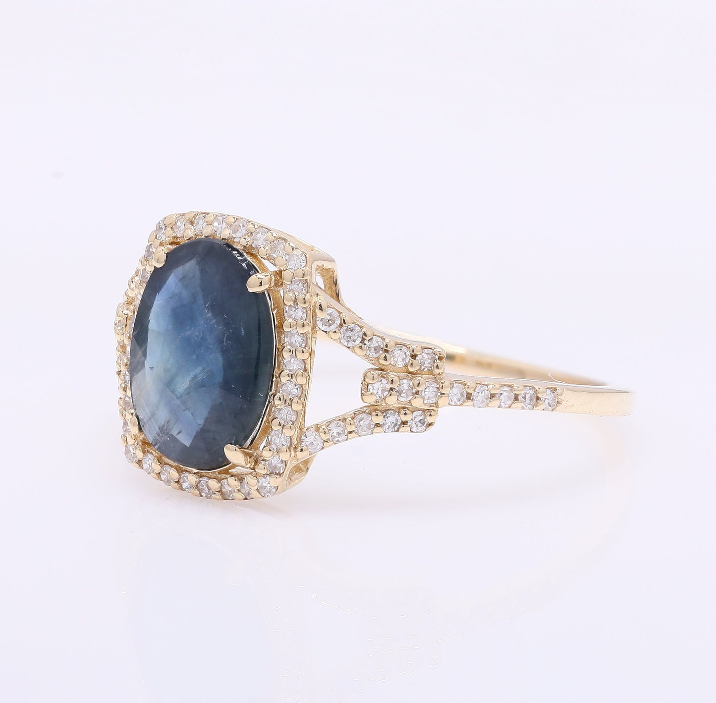1.96 Ct Cushion Mixed Cut Natural Sapphire 14K Gold Ring
