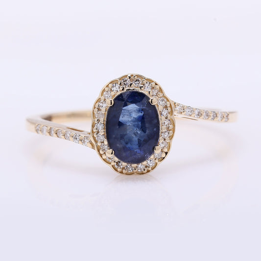 1.38 Ct Oval Mixed Cut Natural Sapphire 14K Gold Ring