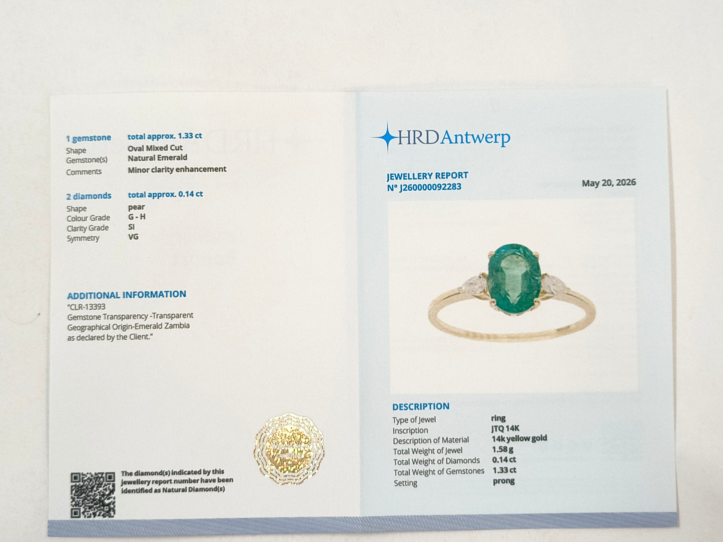 1.47 Ct Oval Emerald 14K Gold Ring
