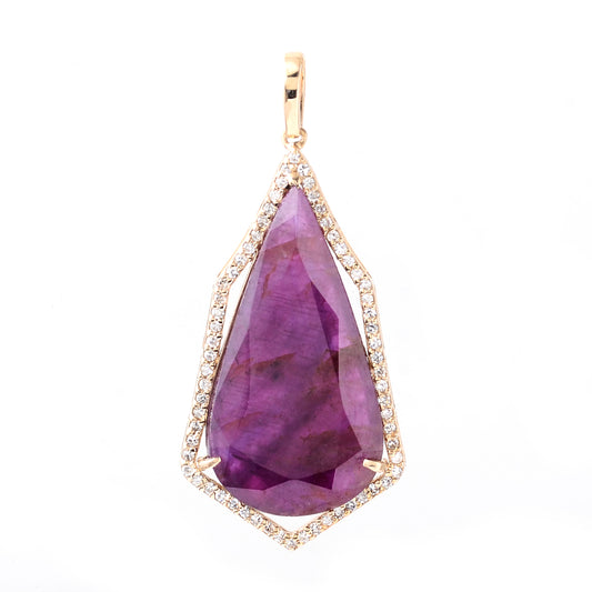 7.45 Ct Pear Mixed Cut Natural Corundum Ruby 14K Gold Pendant