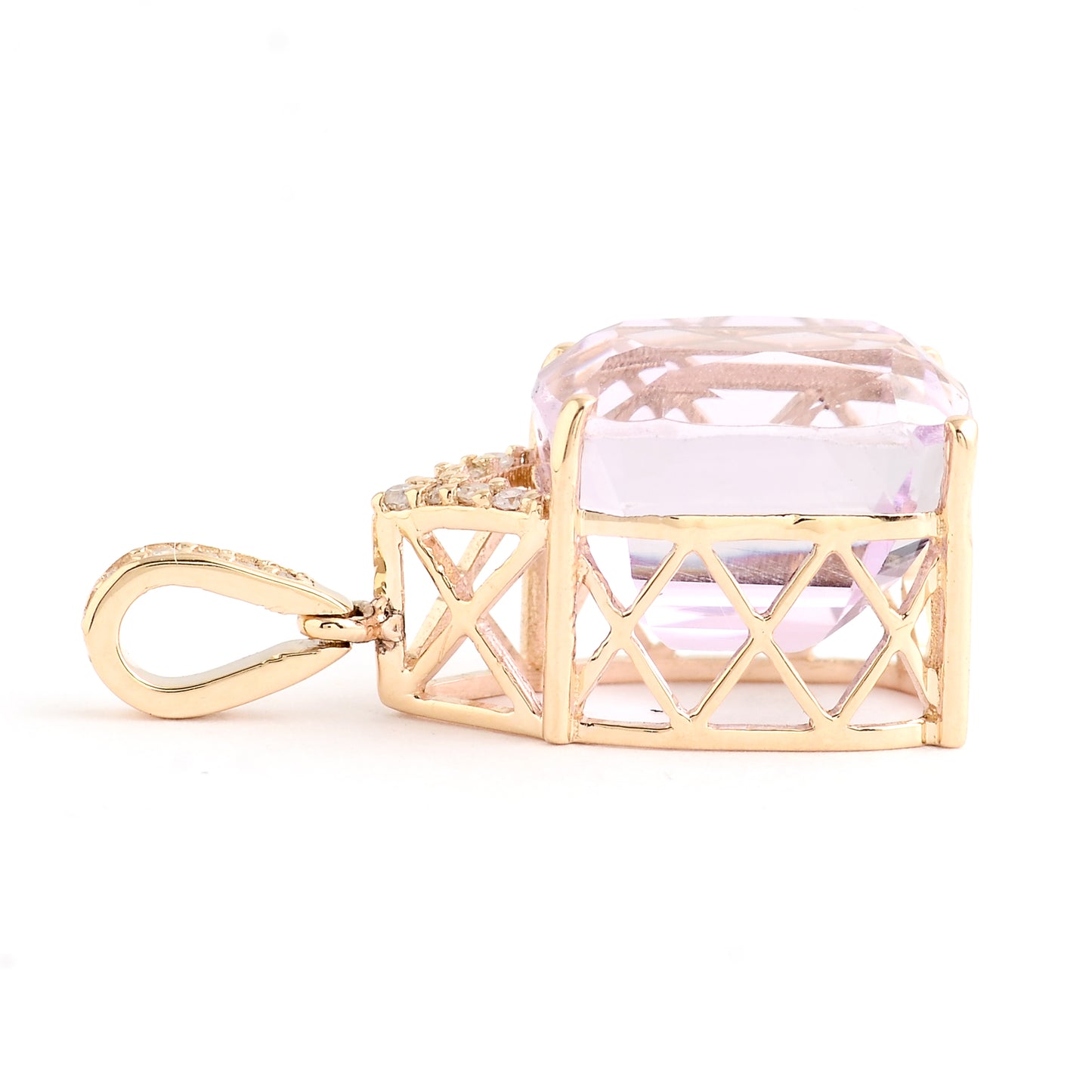 6.08 Ct Rectangular Cushion Mixed Cut Kunzite 14K Gold Pendant