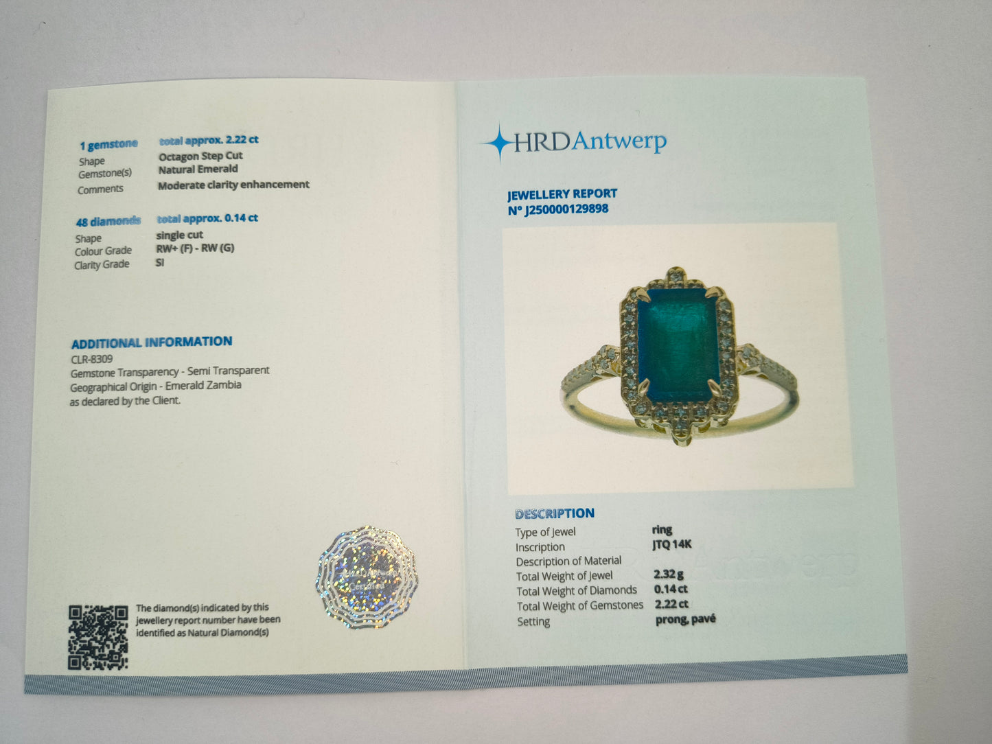 2.36 Ct Octagon Natural Emerald 14K Gold Ring