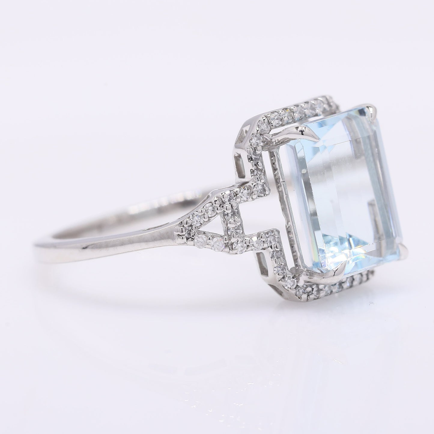 3.17 Ct Octagon Step Cut Natural Aquamarine 950 Platinum Ring