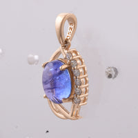 2.41 Ct Oval Cabochon Cut Natural Tanzanite 14K Gold Pendant