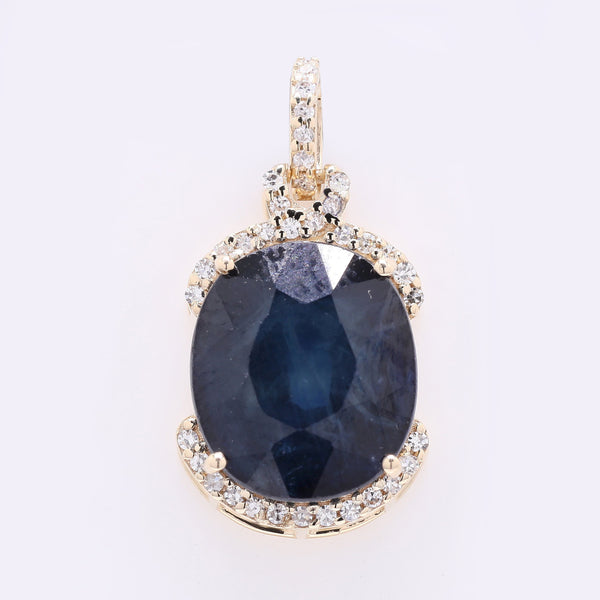 7.32 Ct Oval Mixed Cut Natural Sapphire 14K Gold Pendant