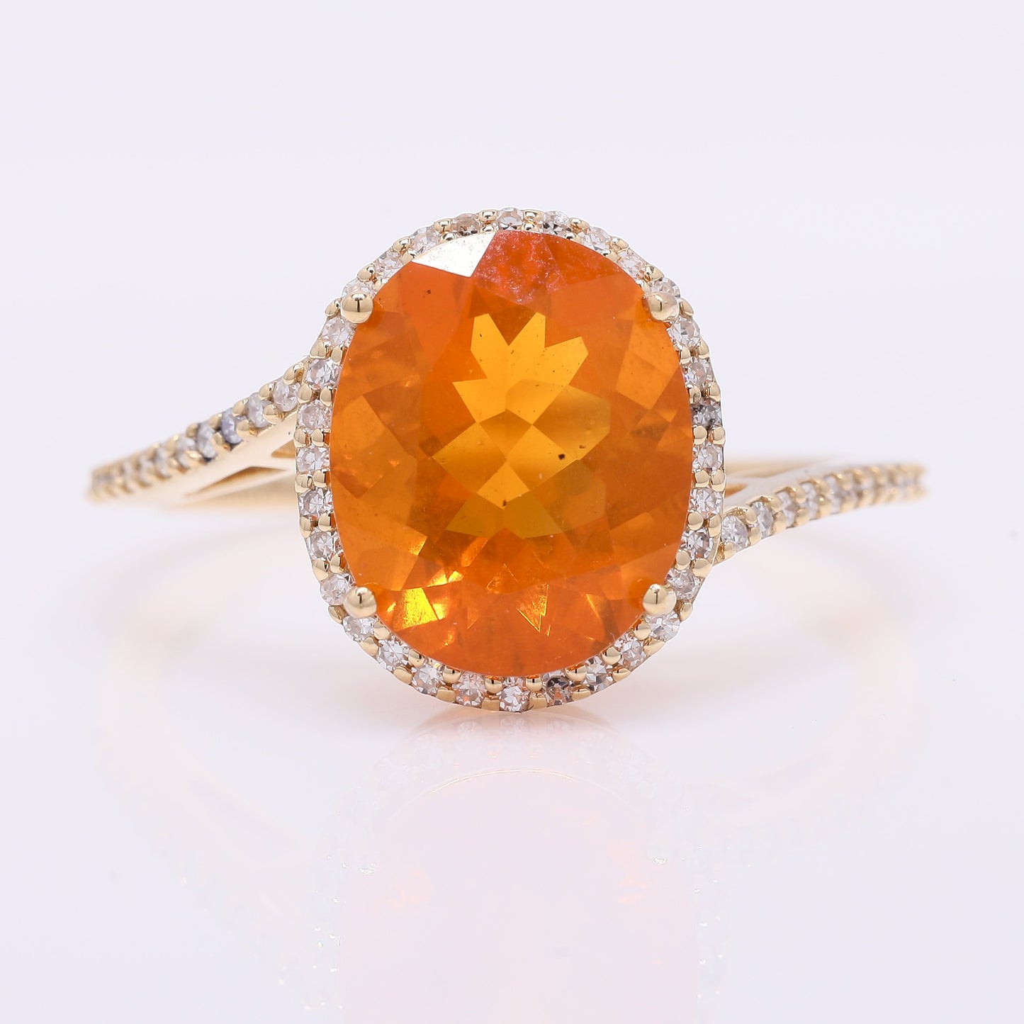2.56 Ct Oval Mixed Cut Natural Fire Opal 14K Gold Ring
